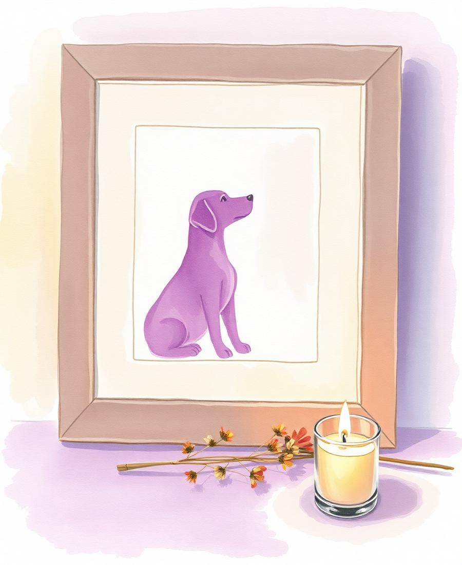A soft watercolor of a lit candle and pressed flowers beside a remembrance frame.